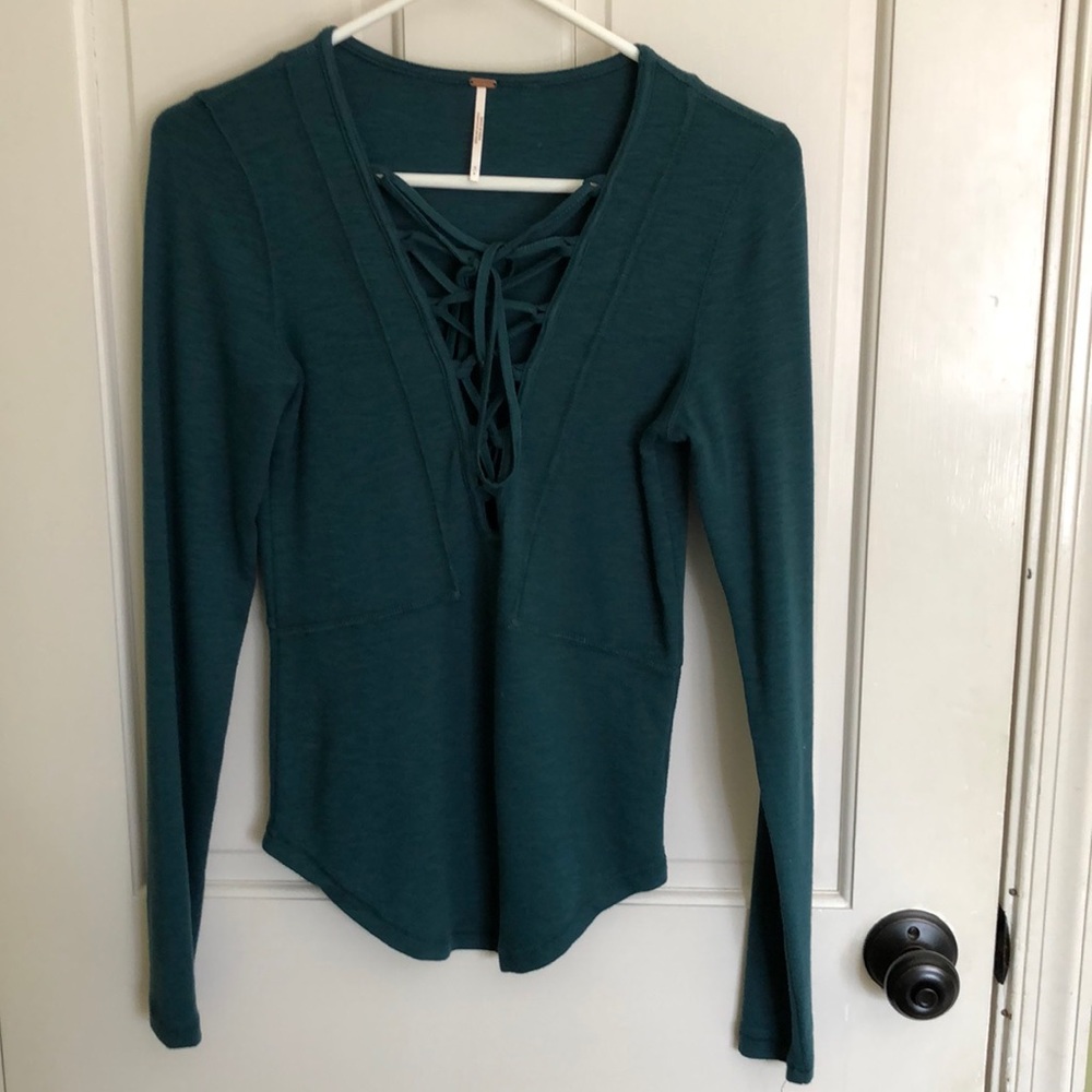 Free People LS Dark Green Top
